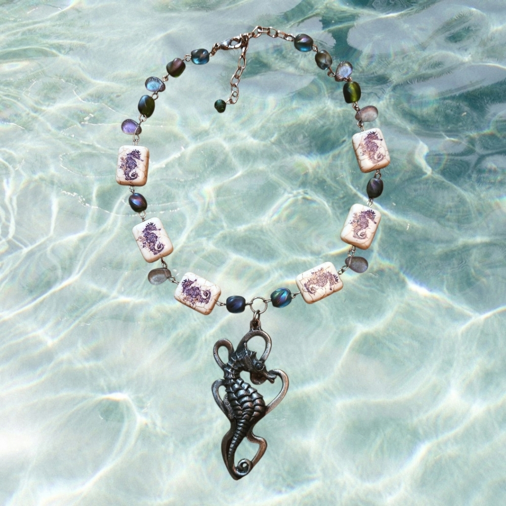 Seahorse Glass Beaded Necklace Handmade